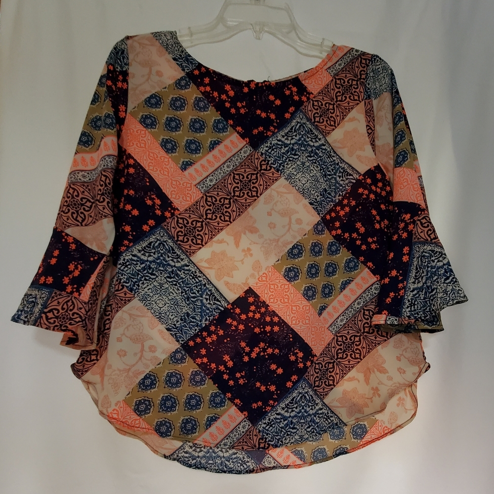 M C M Petite multi colored, 3/4 Sleeve Blouse